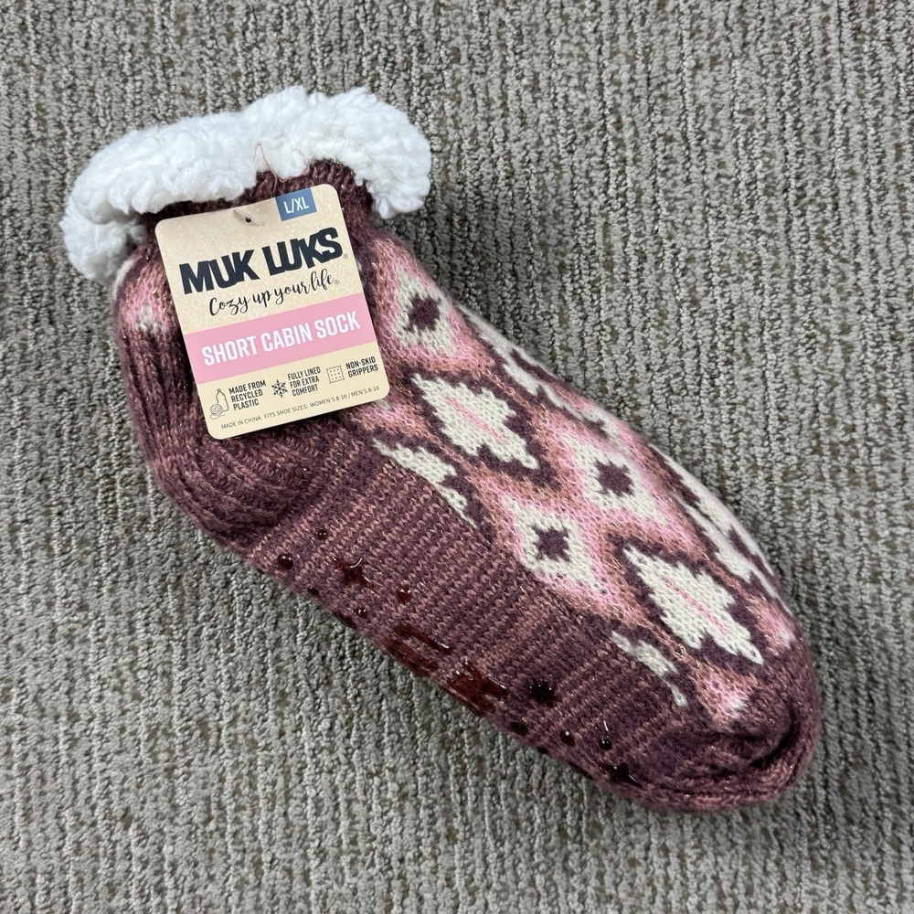 Muk Luks Womens L/XL Short Cabin Sock Ankle Non Skid Cozy Mauve
